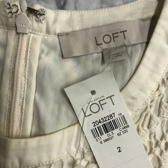 ANN TAYLOR LOFT SIZE 2 OFF-WHITE CROCHET LACE OVERLAY SLEEVELESS DRESS NWT - Picture 3 of 5